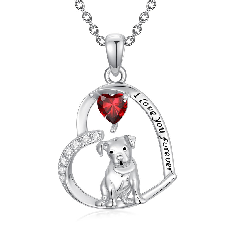 Sterling Silver 12 Month Birthstone Schnauzer Chihuahua Pitbull Pug Pendant Necklace for Women