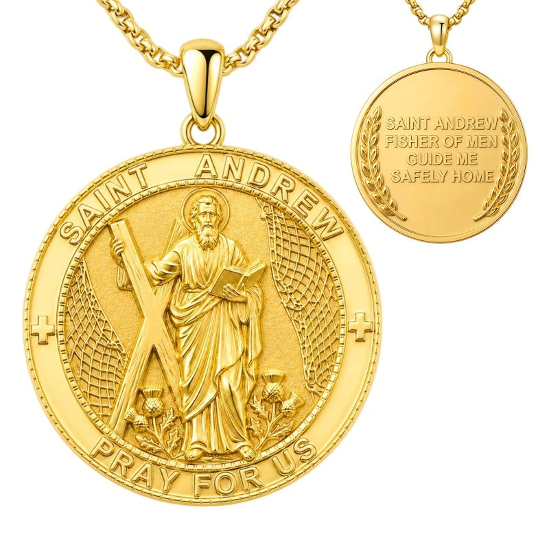 Patron Saint Medal Gold Plated Catholic Pendant Christian Religious Necklace Amulet Jewelry