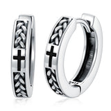 Sterling Silver Cross Celtic Knot Turquoise Hoop Earring for Men