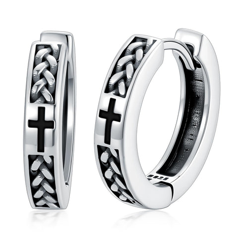 Sterling Silver Cross Celtic Knot Turquoise Hoop Earring for Men