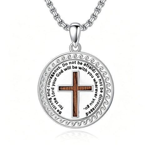 Sterling Silver Wooden Cross Pendant Necklace