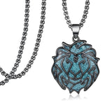 14K Gold Plated Turquoise Wolf Thor's Hammer Ankh Dragon Lion Compass Crucifix Pendant Necklace for Men