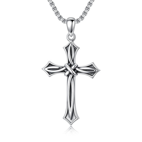 Sterling Silver Cross Religious Necklace for Men