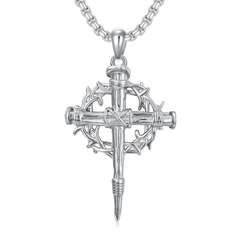 Sterling Silver Nail Cross Pendant Necklace for Men