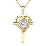 14K Gold  Plated Heart Shape Birthstone  Love Cross Necklace for Women Religious Jewelry