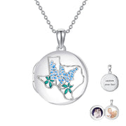 Sterling Silver Personalized Photo & Text Texas State Map Flag Photo Locket Necklace