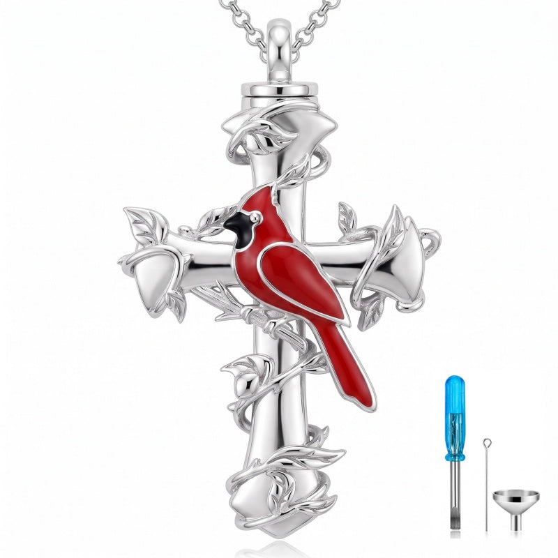 Sterling Silver Cross Hummingbird Cardinal  Rose Sunflower Urn  Necklace for Ashes Cremation Jewelry