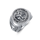 Sterling Silver Tree of Life & Gothic Skull Memento Mori Ring for Men