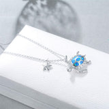 925 Sterling Silver Ocean Jewelry Created Opal Cute Turtle/Dolphin/Starfish  Necklace Birthday Gifts for Women Girls