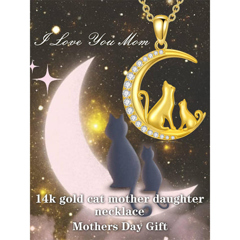 14K Gold Moon Cat Dog Rabbit Pendant Necklace