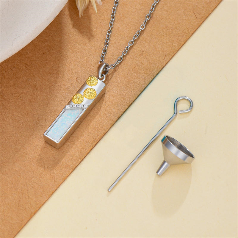 Sterling Silver  Opal Personalized Engraved Bar Pet  Butterfly Dragonfly Tree of Life  Urn Necklace for Ashes