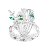 Sterling Silver10K 14K 18K Gold Natural Moss Agate Branch Leafy Engagement Ring Set For Couples