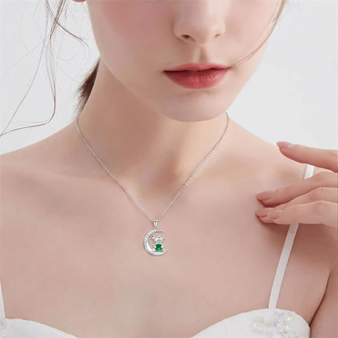 Sterling Silver Round Heart Birthstone Highland Cow Pendant Necklace Fluffy Cow Jewelry Gifts Birthday Christmas