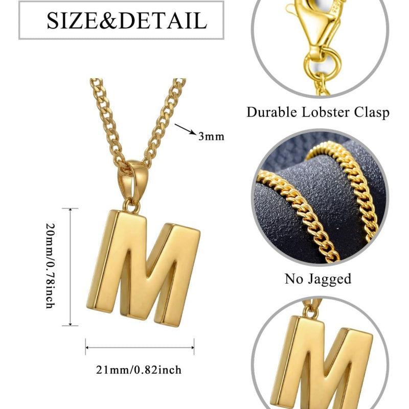 Initial Pendant Necklace 14K Gold Plated with Cuban Chain