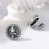 Sterling Silver Viking Raven Crow Skull Stud Earrings