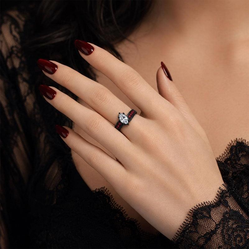 Sterling Silver 10K 14K 18K Gold Custom Engraved  Moissanite Gothic Ring for Women Halloween Gift