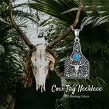 Sterling Silver Turquoise Longhorn Cow Tag Pendant Necklace