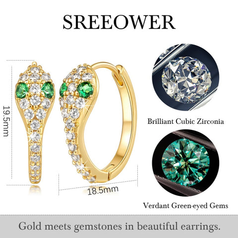 14K Gold Plated Cubic Zirconia Snakes Head Wrap Design Hoop Earrings for Women