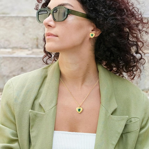 14K Gold Plated Lab-Grown Emerald Pendant Necklaces for Women