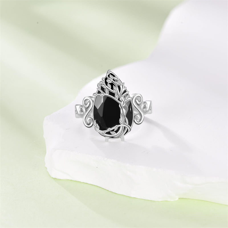 Sterling Silver Vintage Flower Rose Flower Tree Tree of Life Ring for Women