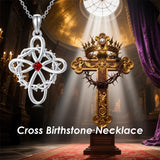 Sterling Silver 12 Birthstones Twisted Cross Necklace for Women