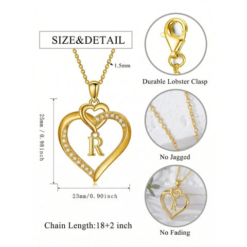 Heart Initial A-Z Pendant Necklace for 14K Gold Plated Women Initials Jewelry Gifts
