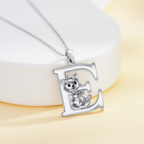 Sterling Silver Initial Cat Pendant Necklace