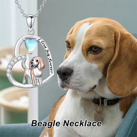 Sterling Silver Moonstone Pug Chihuahua Poodle German Shepherd Maltese Pendant Necklace Engraved wth I Love You Forever