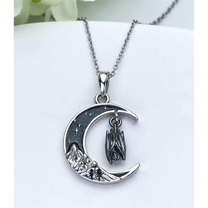 Crescent Moon 2 Cat Bat Black Cat Bunny Fox Highland Cow Horse Pendant Necklace Mother's Day Gift