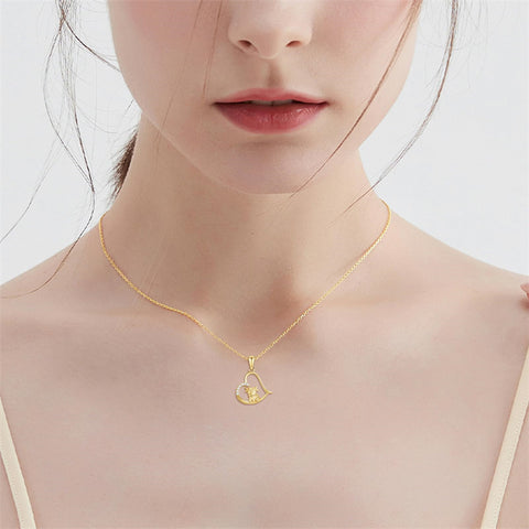 14K Gold Heart Highland Cow Pendant Necklace