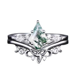 Sterling Silver 10K 14K 18K Gold Personalize Engraved Moss Agate Engagement Rings for Women