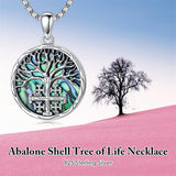 Sterling Silver Jerusalem Tree of Life Cross Religious Pendant Necklace