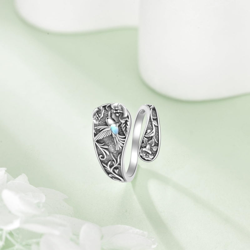 Sterling Silver Turquoise Hummingbird Butterfly Sunflower Adjustable Spoon Ring