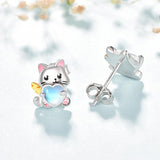 Sterling Silver Moonstone Axolotl Dog Penguin Panda Frog Cat Giraffe Stud Earrings