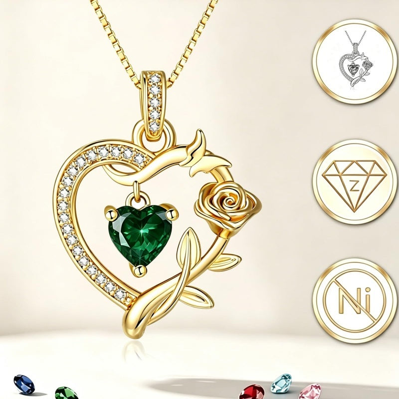 14K  Gold Plated Birthstone Rose Butterfly Pendant Necklace Everyday Jewelry Birthday Christmas Gift