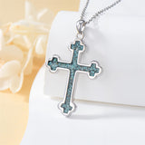 Sterling Silver Russian Eastern Orthodox Cross Pendant Necklace