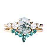 Sterling Silver 10K 14K 18K Gold Personalize Engraved Moss Agate Engagement Rings for Women