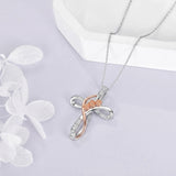 Sterling Silver Daisy Rose Plumeria Lotus Sunflower Cross Pendant Necklace for Women
