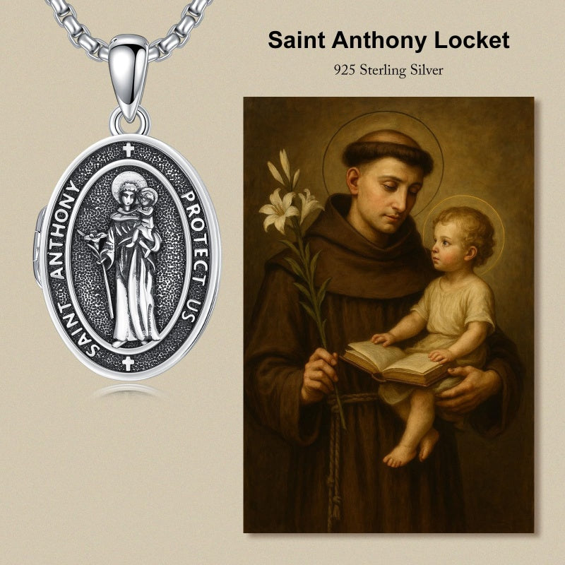 Sterling Silver Personalized Photo St. Anthony Francis Sebastian Medal Protection Necklace Catholic Christian Jewelry