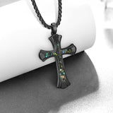 14K Gold Plated Turquoise Malachite Abalone Shell Cross Pendant Necklace for Men
