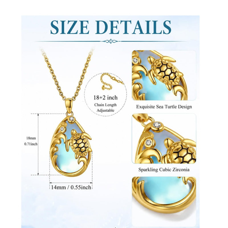 14K Gold Plated Moonstone Octopus Sea Turtle Conch Shell Starfish Seashell Ocean Necklace for Women