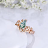 10K 14K 18K Gold Natural Moss Agate Ring Set Engagement Ring