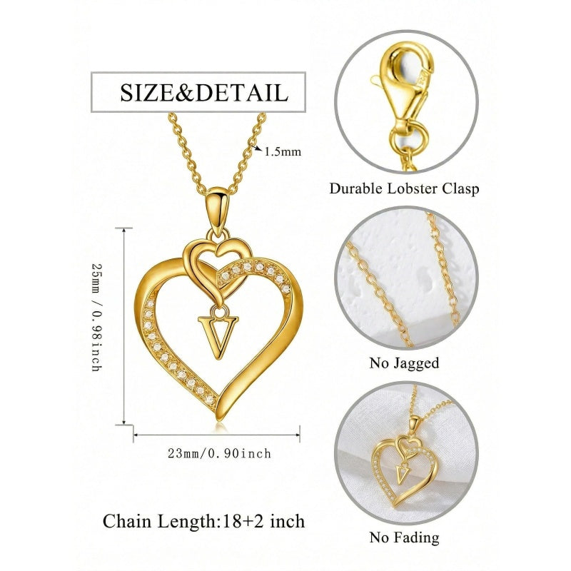 Heart Initial A-Z Pendant Necklace for 14K Gold Plated Women Initials Jewelry Gifts