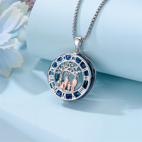 Sterling Silver Blue Crystal Tree of Life Father Daughter Mother Daughter Sister Pendant Necklace