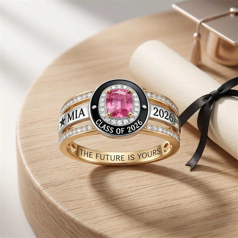 Sterling Silver Personalized Birthstone Class Ring Graduation Gifts for Women