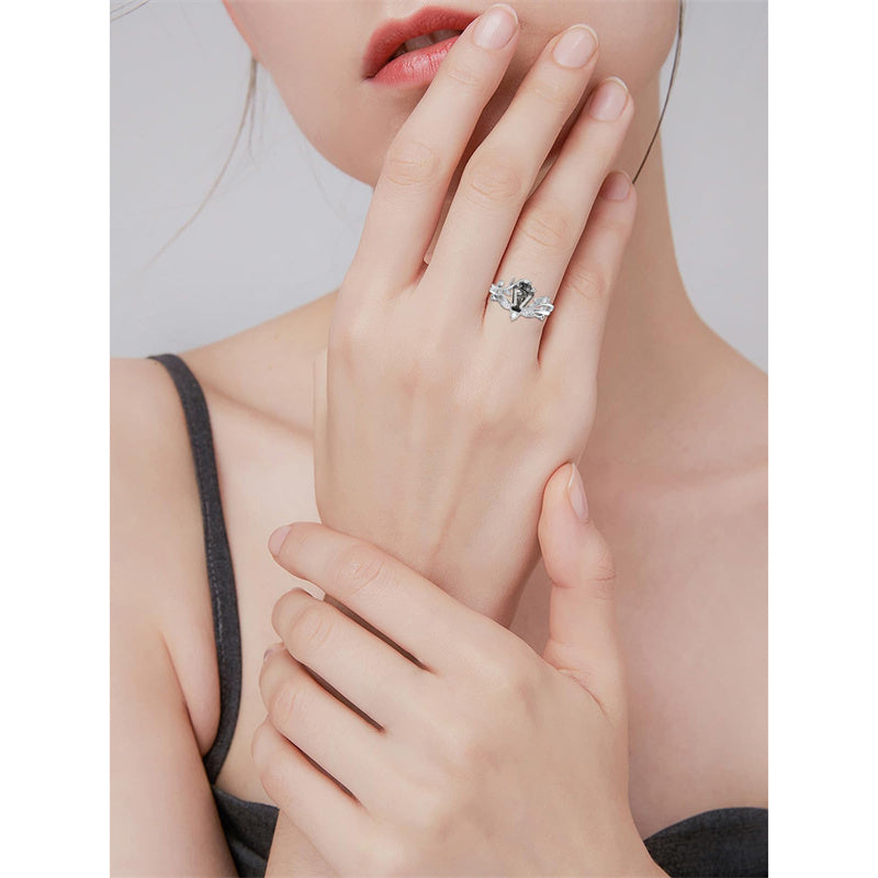 Sterling Silver Pear Oval Kite Heart Hexagon Emerald Coffin Cut Gemstone Engagement Promise Ring Set