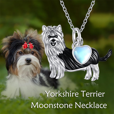 Sterling Silver Moonstone French Bulldog Yorkie Dog Pendant Necklace