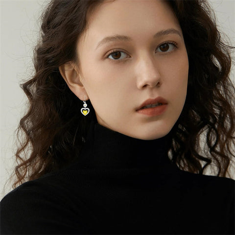 Sterling Silver Heart Cubic Zirconia Sunflower Rose Daisy Lily Lotus Hibiscus Dangle Earrings