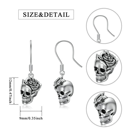 Sterling Silver Gothic Skull Dangle Earrings