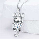 Sterling Silver Heart Birthstone Cat Pendant Necklace